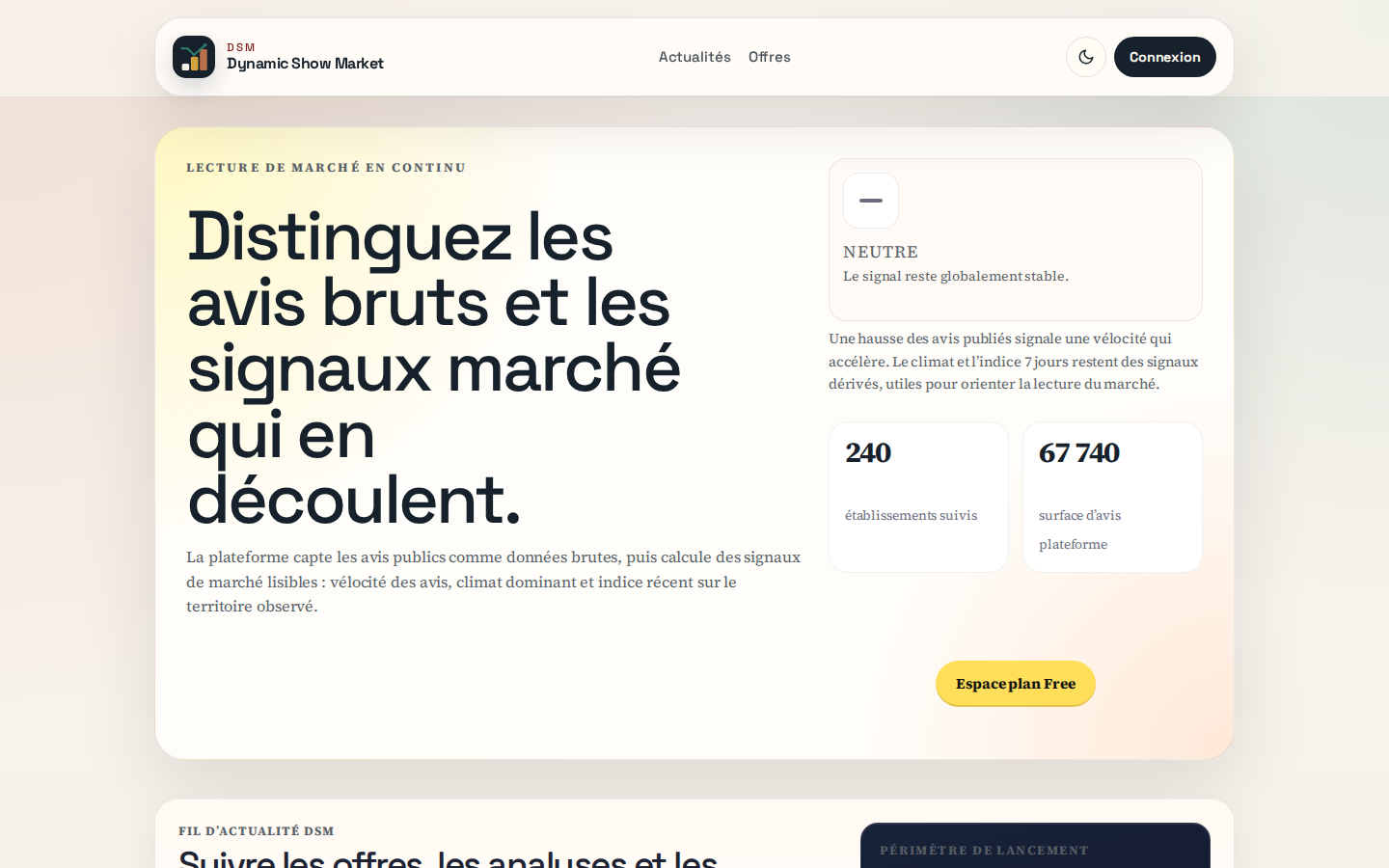 Page d'accueil de Dynamic Show Market