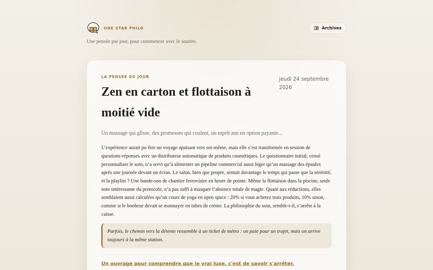 Page d'accueil de One Star Philo
