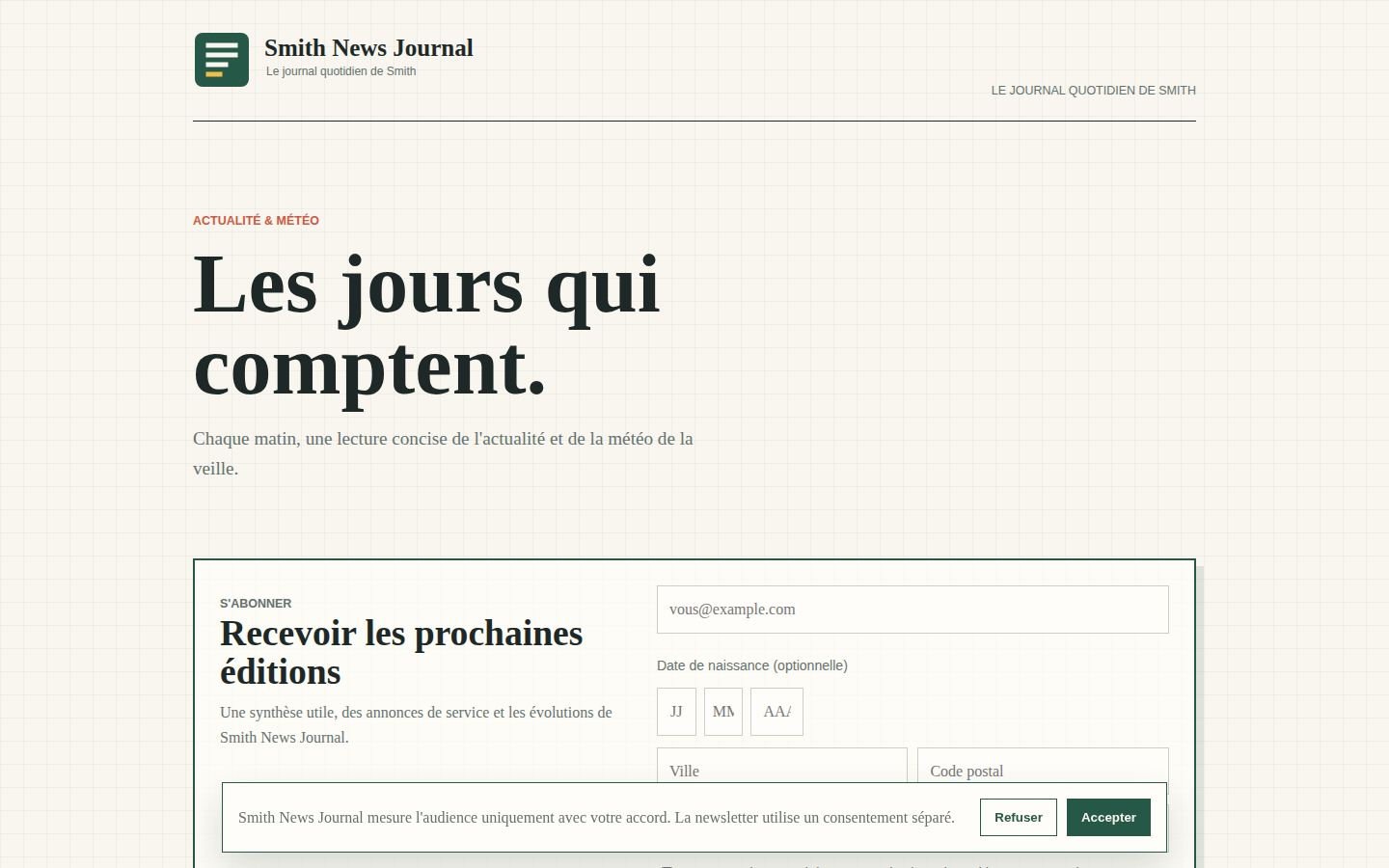 Page d'accueil de Smith News Journal